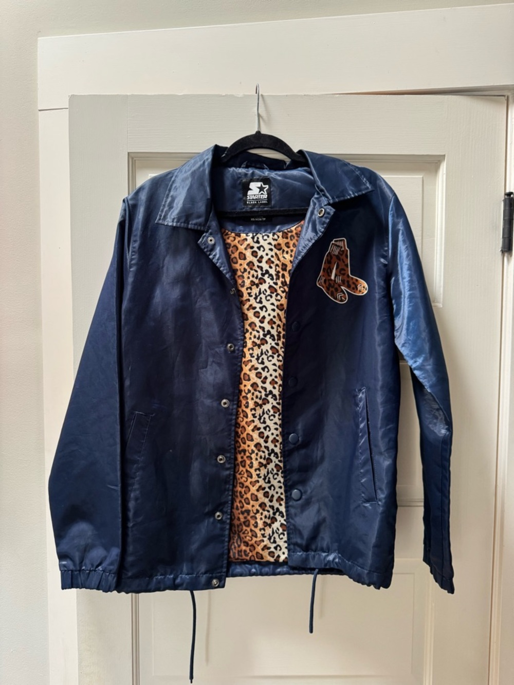 STARTER Boston Red Sox Navy Jacket with Leopard Liner and Patch